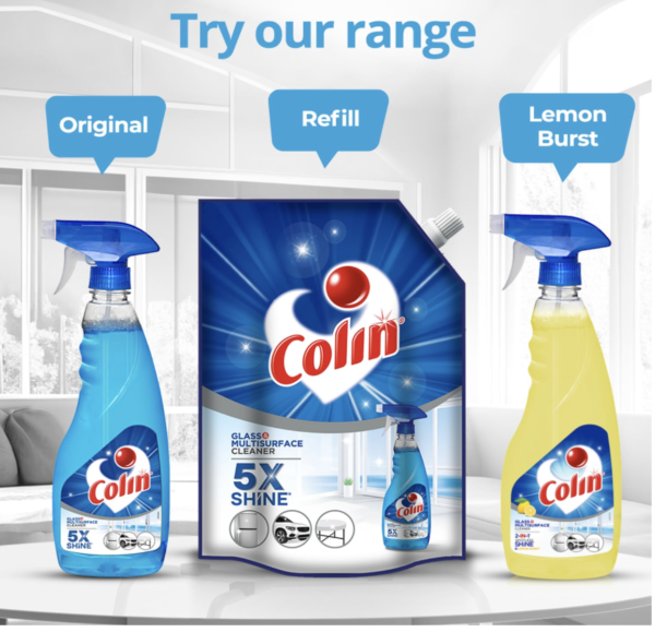 Screenshot 2026-07-04 at 1.05.57 AM Colin Glass and Surface Cleaner Liquid Spray, 750 ml (Pack of 2) | India's #1 Glass Cleaner | Glass Cleaner for Car, Kitchen and Home Surfaces | Multi Surface Cleaner