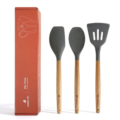 Screenshot 2026-07-04 at 1.12.46 AM Sakoraware Silicone Spatula Set with Wooden Handle Kitchen Tools Mixing | Serving Cooking Spoon | Turner | Soup Ladle | Non-Stick | BPA Free Kitchen Tools Set of 3 (Black)
