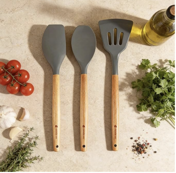 Screenshot 2026-07-04 at 1.12.57 AM Sakoraware Silicone Spatula Set with Wooden Handle Kitchen Tools Mixing | Serving Cooking Spoon | Turner | Soup Ladle | Non-Stick | BPA Free Kitchen Tools Set of 3 (Black)