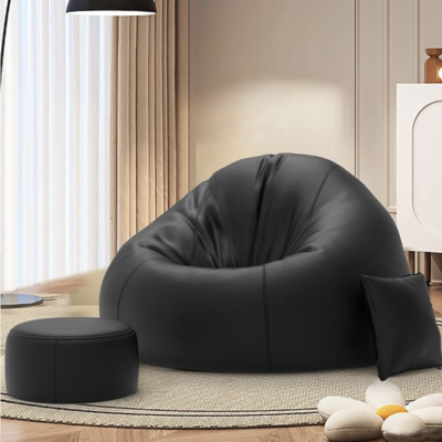 Sattva Classic XXXL Bean Bag with Pocket Filled with Beans | Faux Leather Teardrop Bean Bag for Adults & Teens | Pre-Filled Comfortable Seating for Bedroom, Living Room, Office, Home – Black