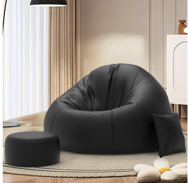 Sattva Classic XXXL Bean Bag with Pocket Filled with Beans | Faux Leather Teardrop Bean Bag for Adults & Teens | Pre-Filled Comfortable Seating for Bedroom, Living Room, Office, Home – Black
