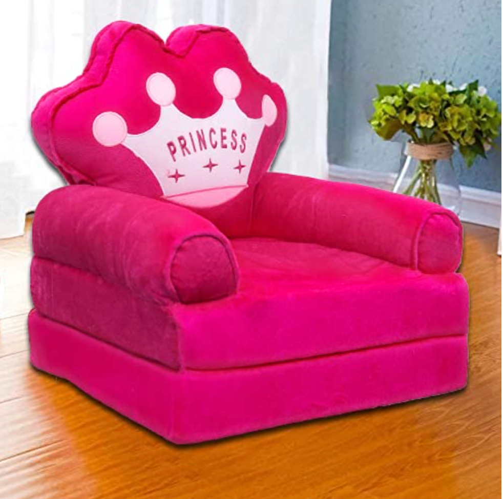 Kids Fiber Foldable Cartoon Princess Sofa Cum Bed Small Baby Sofa Chair for Room Decoration Gift Purpose (0-1.5 Years)-Pink - 1 Seater