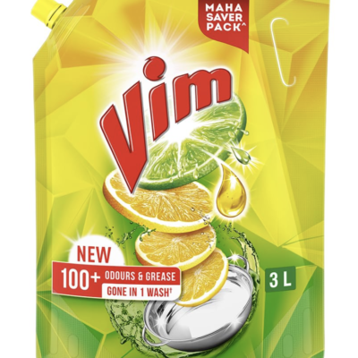 Screenshot 2026-07-04 at 12.59.28 AM Vim Dishwash Liquid 3 L pouch | Removes 100+ Odours & Grease in 1 wash | With the power of 100 Lemons